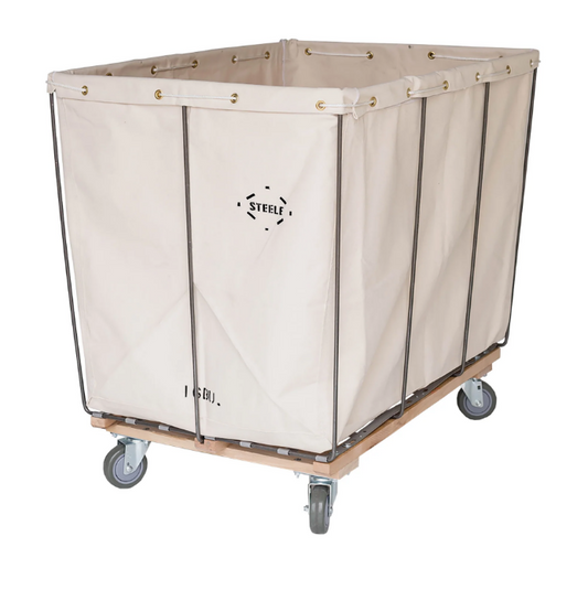 Steel Canvas Basket Truck – 16 Bushel, Extra Heavy-Duty, White Canvas, 5 in Casters